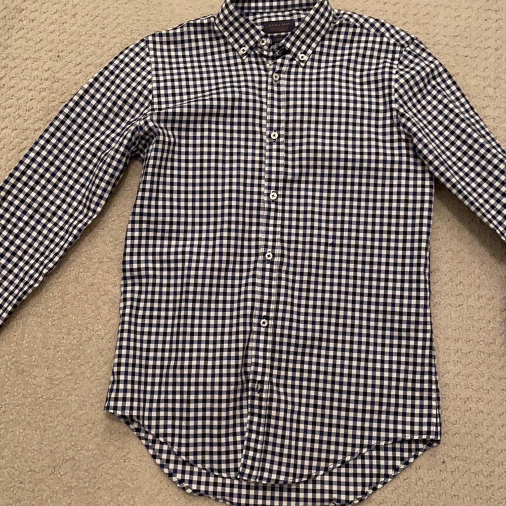 Blue checkered dress shirt from Zara.
